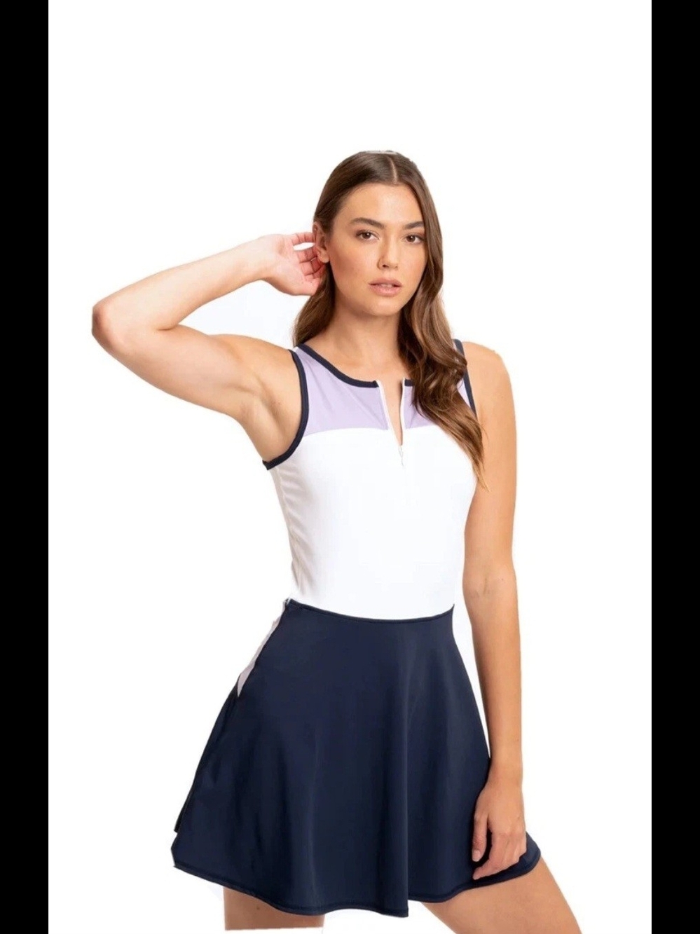 Threads 4 Thought White with Navy Trim & Lavender Yoke Athetic Dress